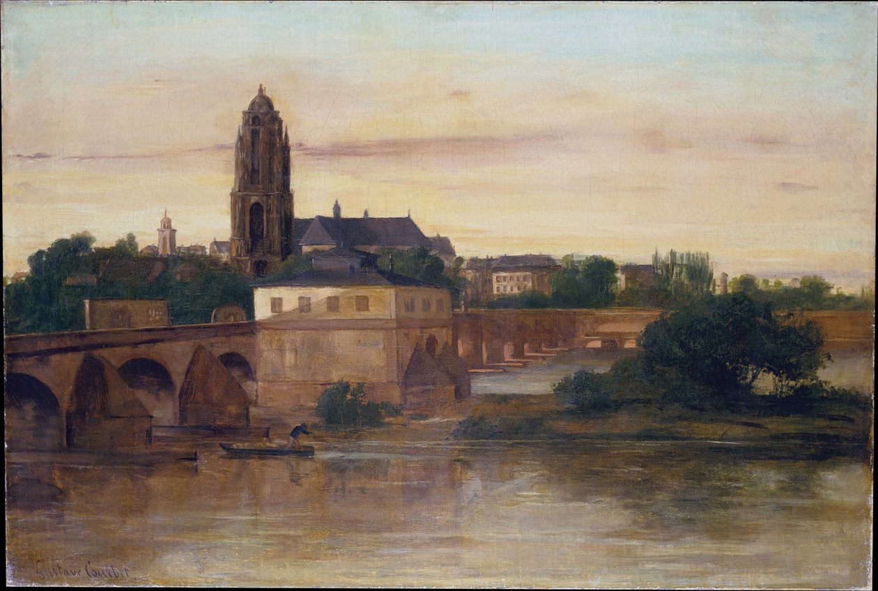 Utsikt över Frankfurt med den gamla bron från Sachsenhausen av Gustave Courbet
