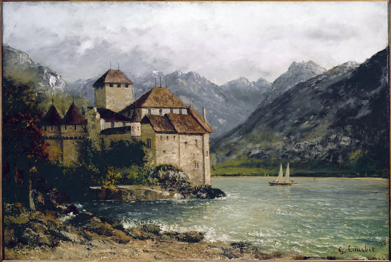 Utsikt över Chillon-slottet vid Genèvesjön (olja på duk av Gustave Courbet