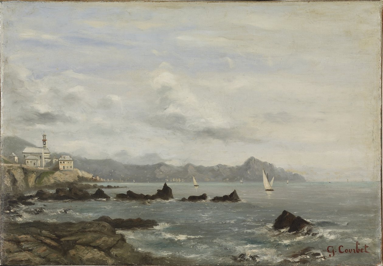 Utsikt över kyrkan i Boccadasse i Genua och Portofinos udde av Gustave Courbet
