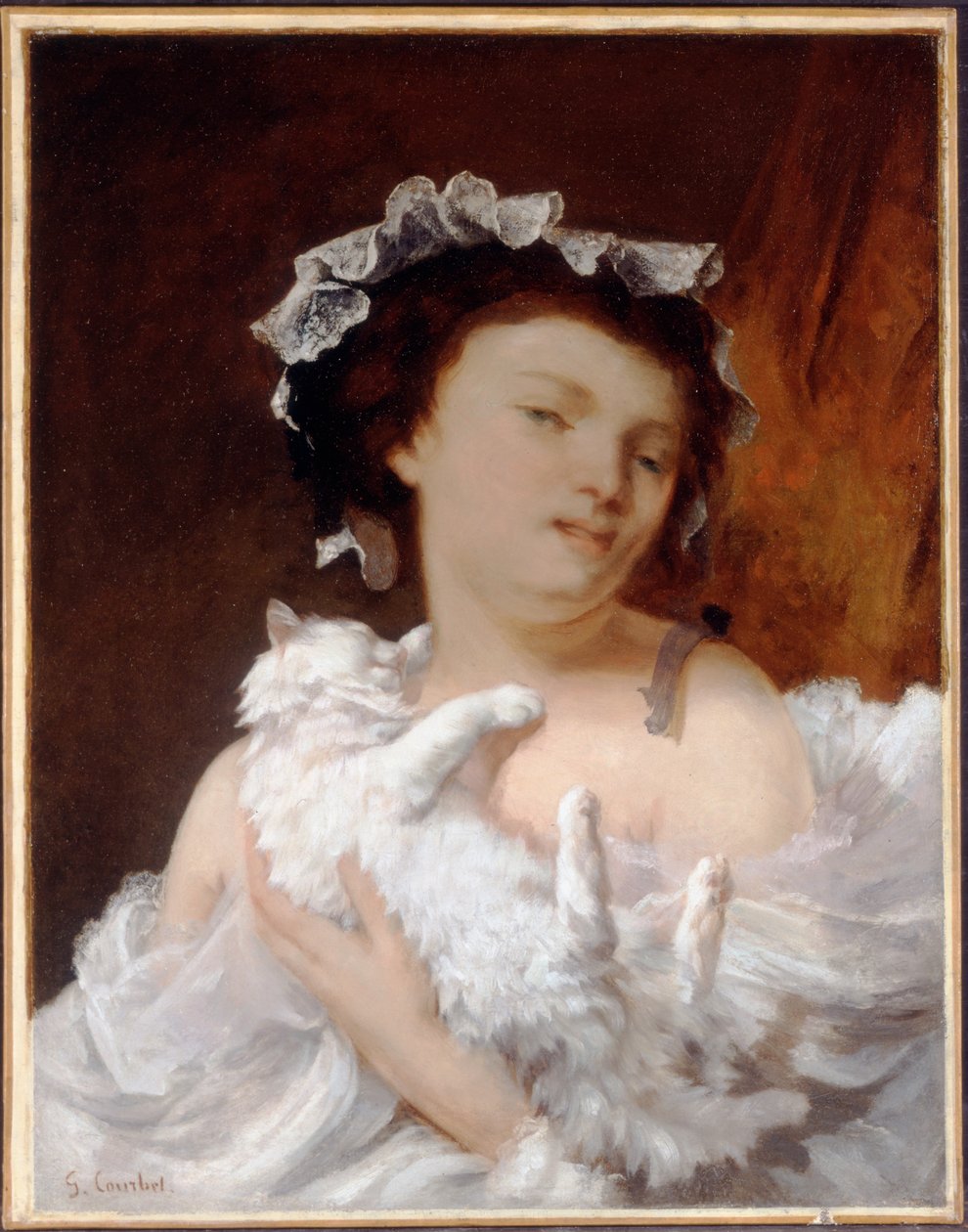 Kvinna med en katt, 1864 av Gustave Courbet