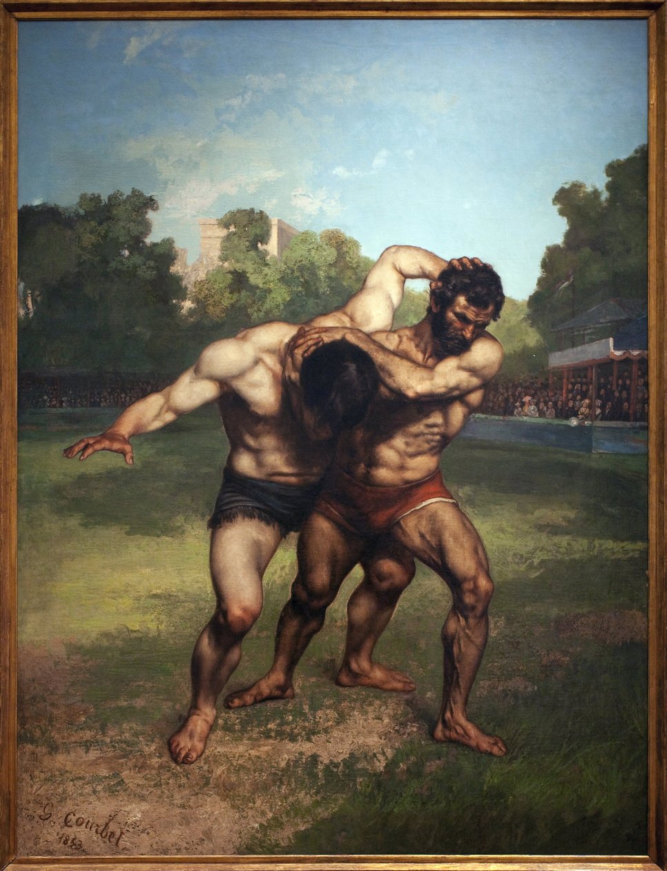 Brottare. Målning av Gustave Courbet (1819-1877), Olja på duk av Gustave Courbet