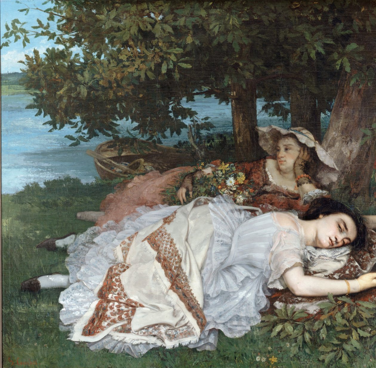 Unga damer på stranden av Seine av Gustave Courbet