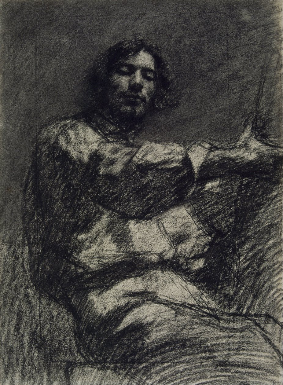 Ung man sitter, studerar. Självporträtt vid staffliet, ca. 1847 av Gustave Courbet
