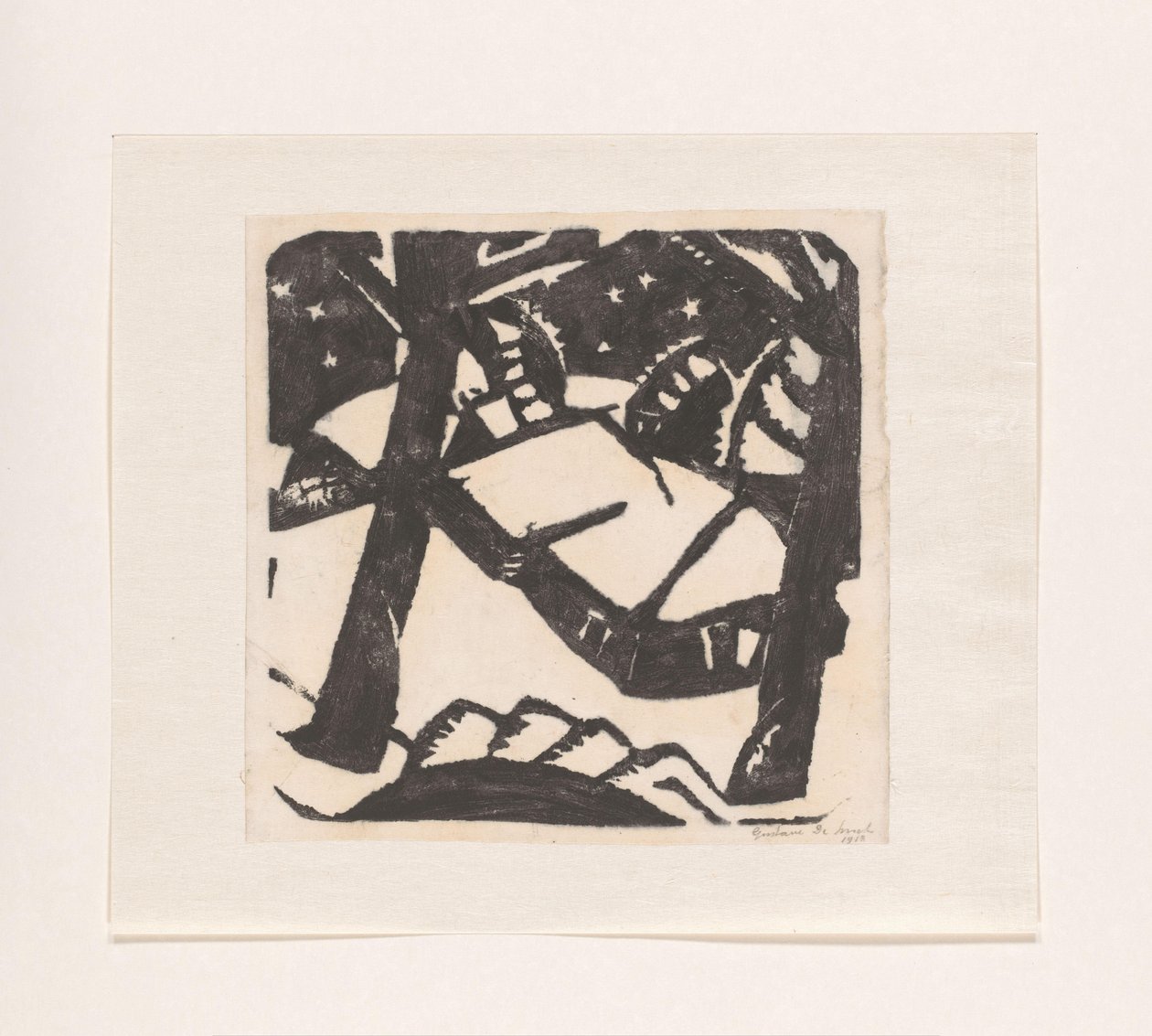 Träd och snöiga tak av Gustave De Smet (signed by artist)