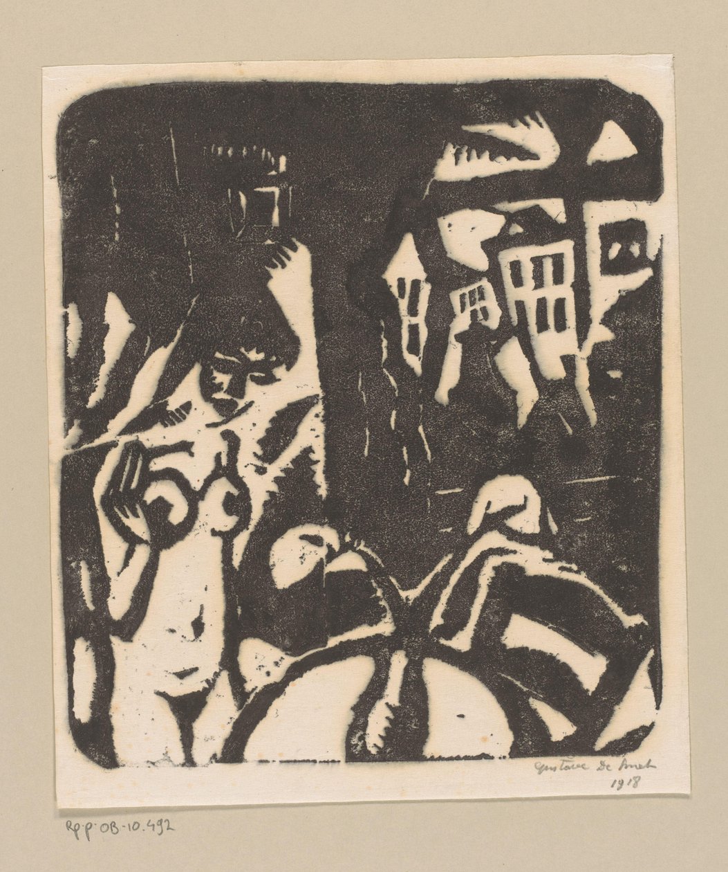 Interiör med naken kvinna och fönster av Gustave De Smet (signed by artist)