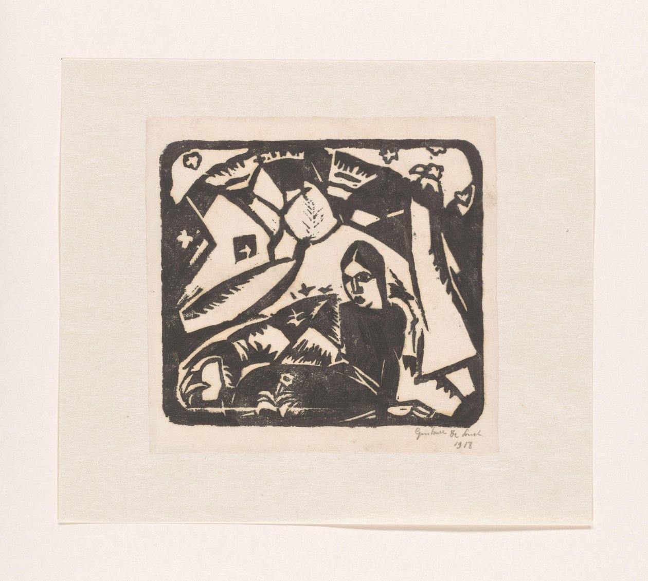 Sittande kvinna i ett landskap av Gustave De Smet (signed by artist)