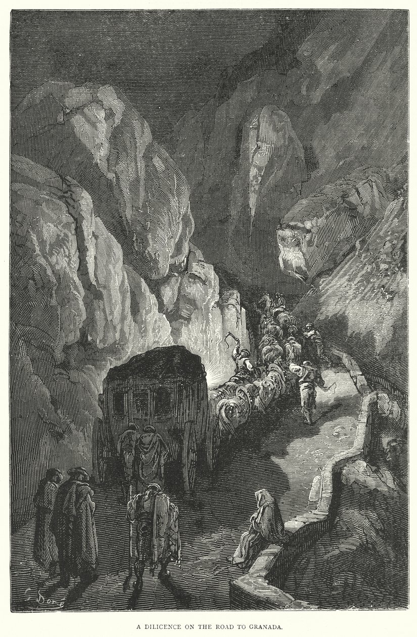 En flit på vägen till Granada (gravyr) av Gustave Dore