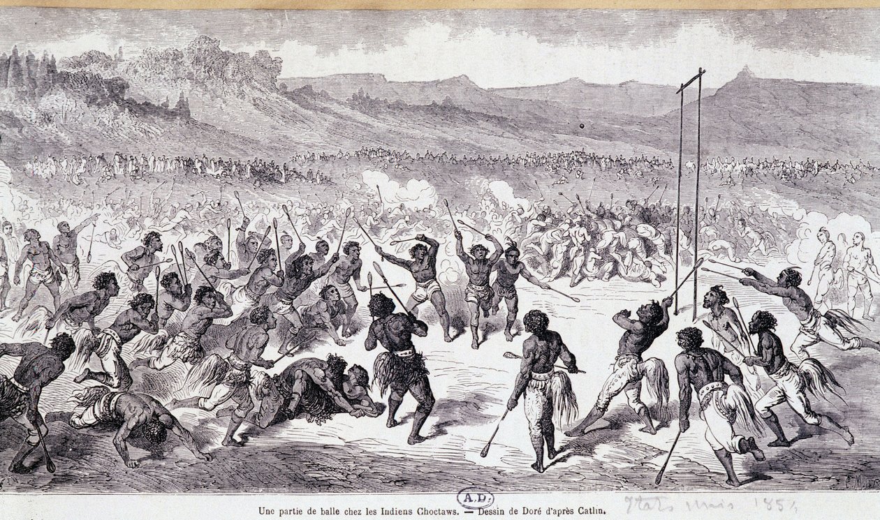 Ett bollspel i Choctaws-indianerna - gravyr av Gustave Doré av Gustave Dore