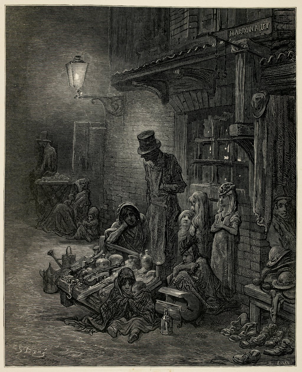 En fattig familj med sina tillhörigheter. av Gustave Dore