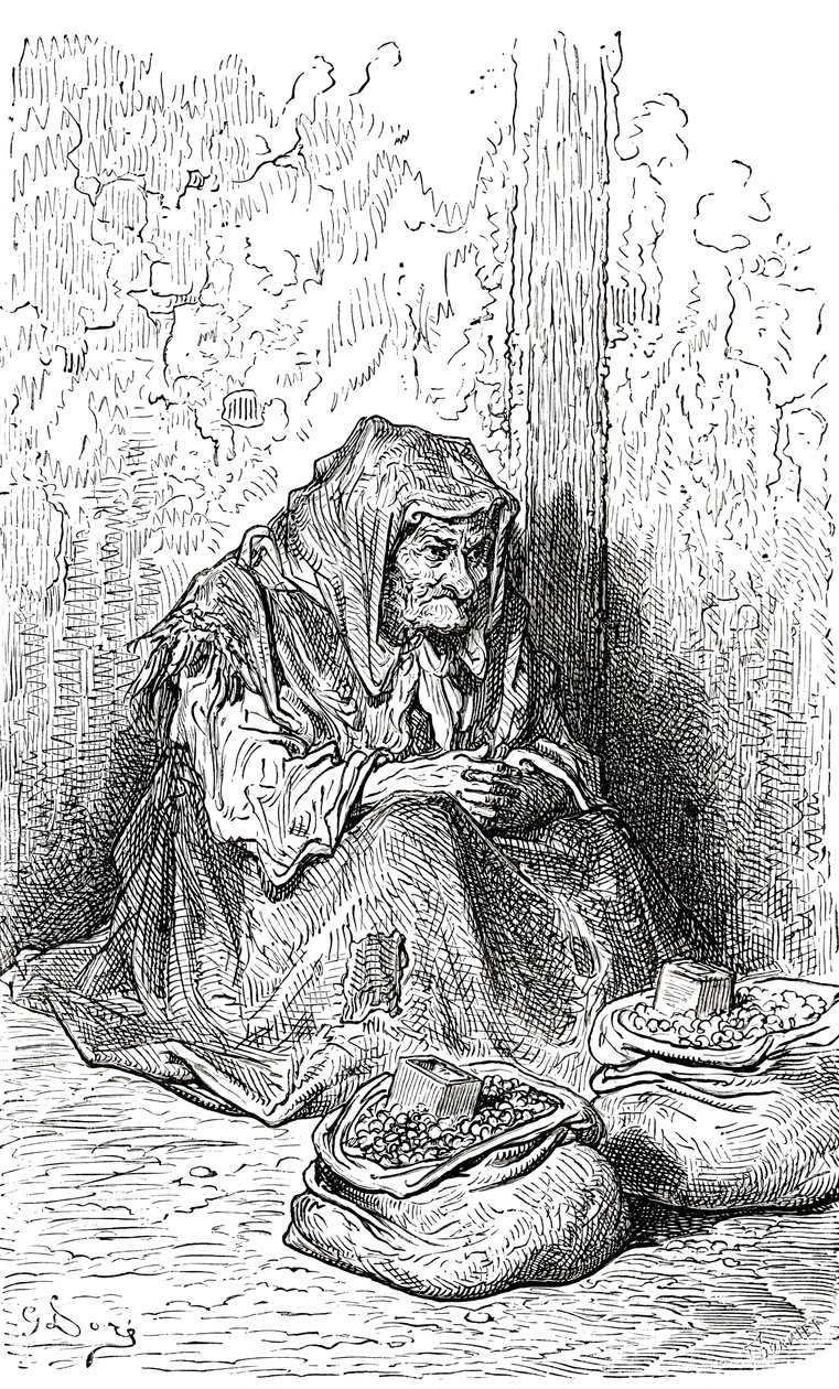 Efter en skiss av Gustave Dore av en gammal spansk kvinna. Ur Gustave Dores liv och minnen, publicerad 1885. av Gustave Dore