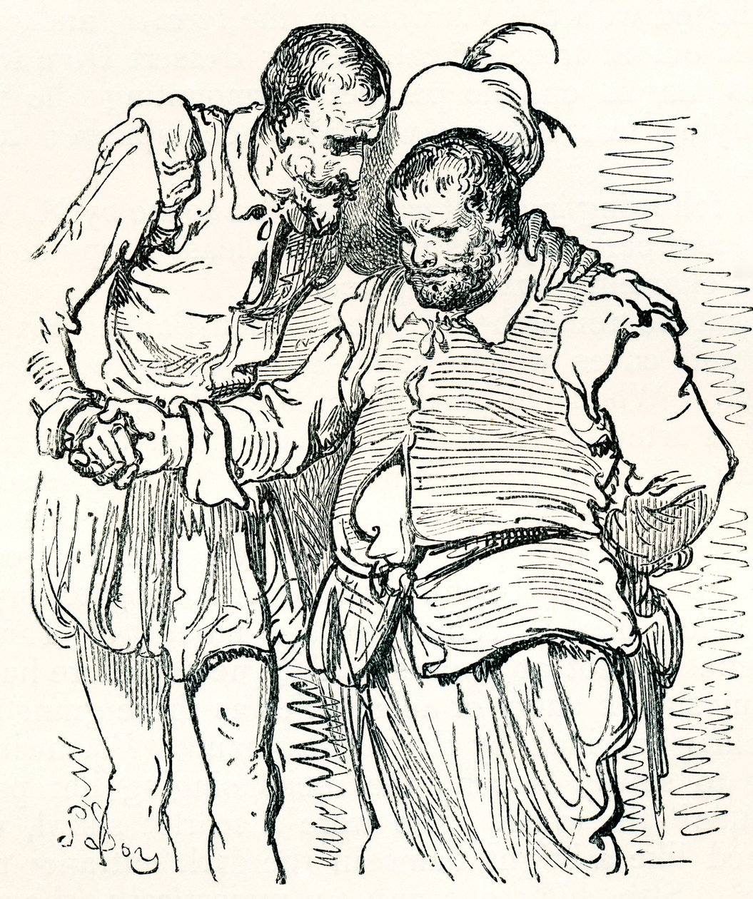 Efter en originalteckning av Gustave Dore av Don Quijote och Sancho Panza. Ur Gustave Dores liv och minnen, publicerad 1885. av Gustave Dore
