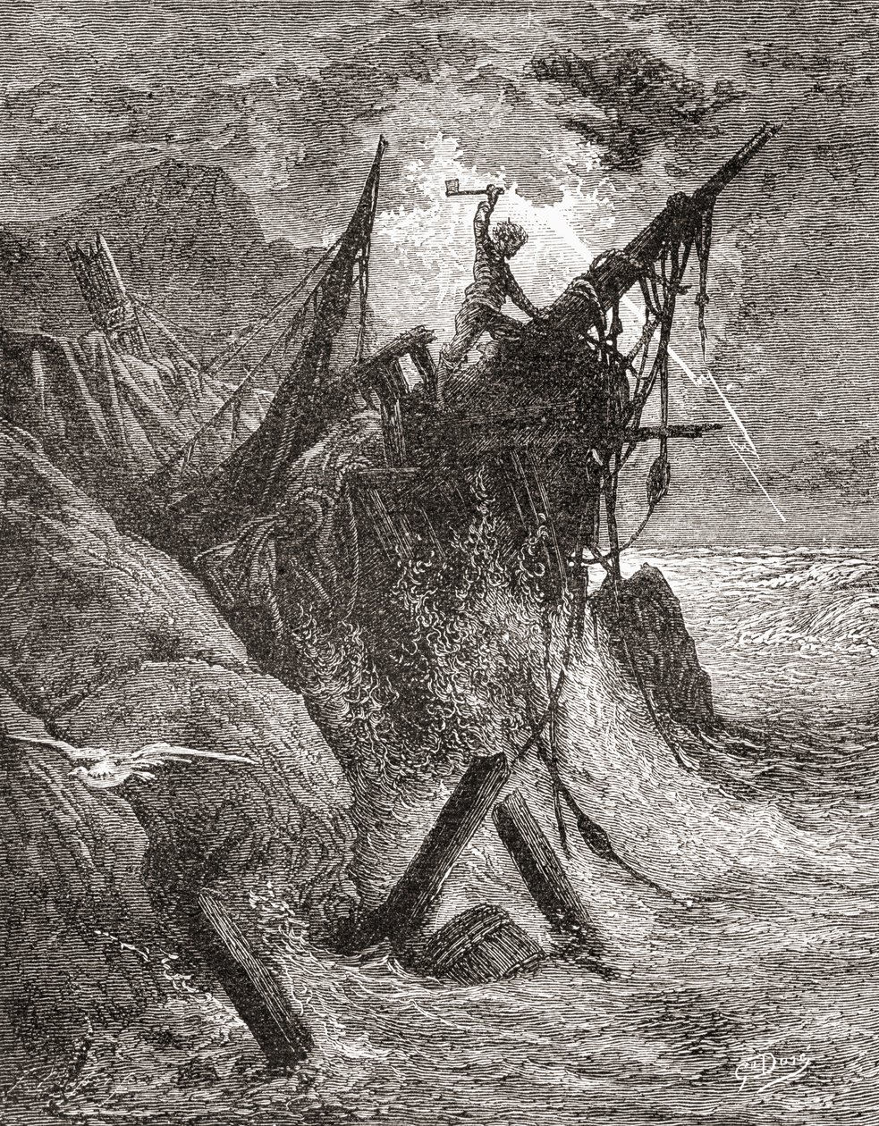 Efter ett originalverk av Gustave Dore till boken The Toilers of the Sea av Victor Hugo. Från Life and Reminiscences of Gustave Dore, publicerad 1885. av Gustave Dore