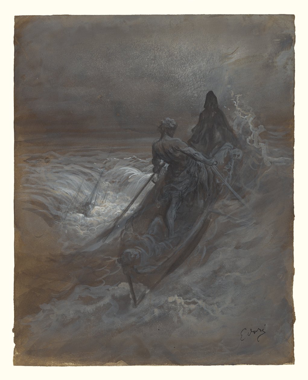 Efter skeppsbrottet - Design för en illustration av Coleridges The Rime of the Ancient Mariner av Gustave Dore