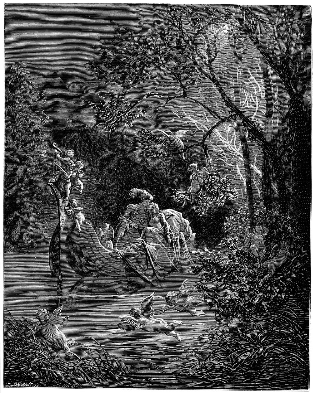 Alcina och Ruggiero som glada älskare ute och fiskar av Gustave Dore