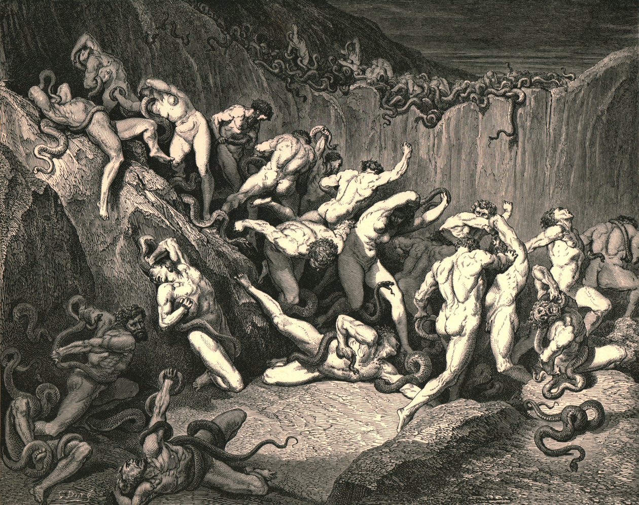 Mitt i denna fruktansvärda överflöd av ve sprang nakna andar bevingade av fasansfull rädsla, c1890. av Gustave Dore