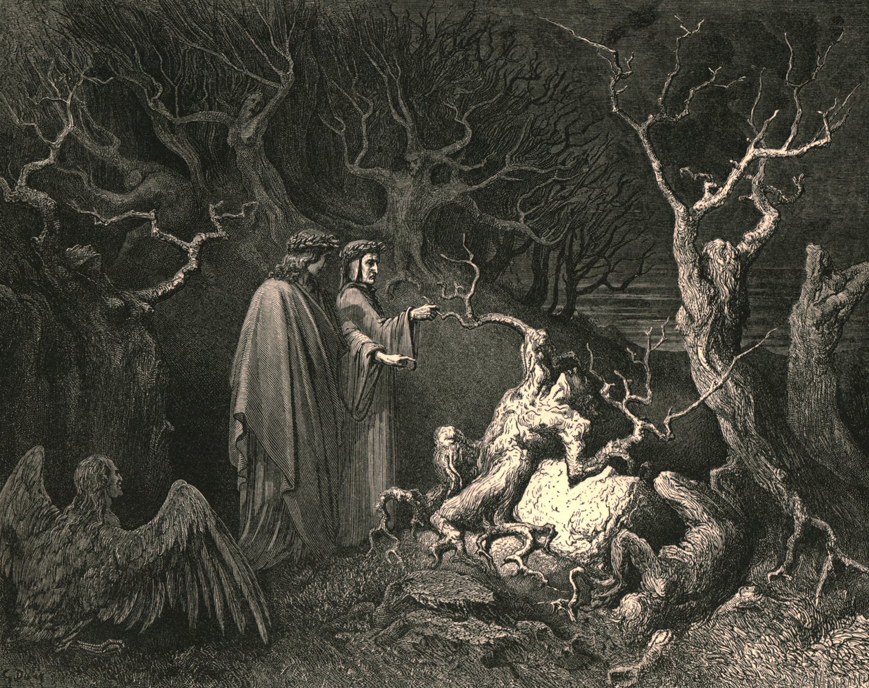 Och rakt utbrast stammen, Varför plockar du mig, c1890. av Gustave Dore