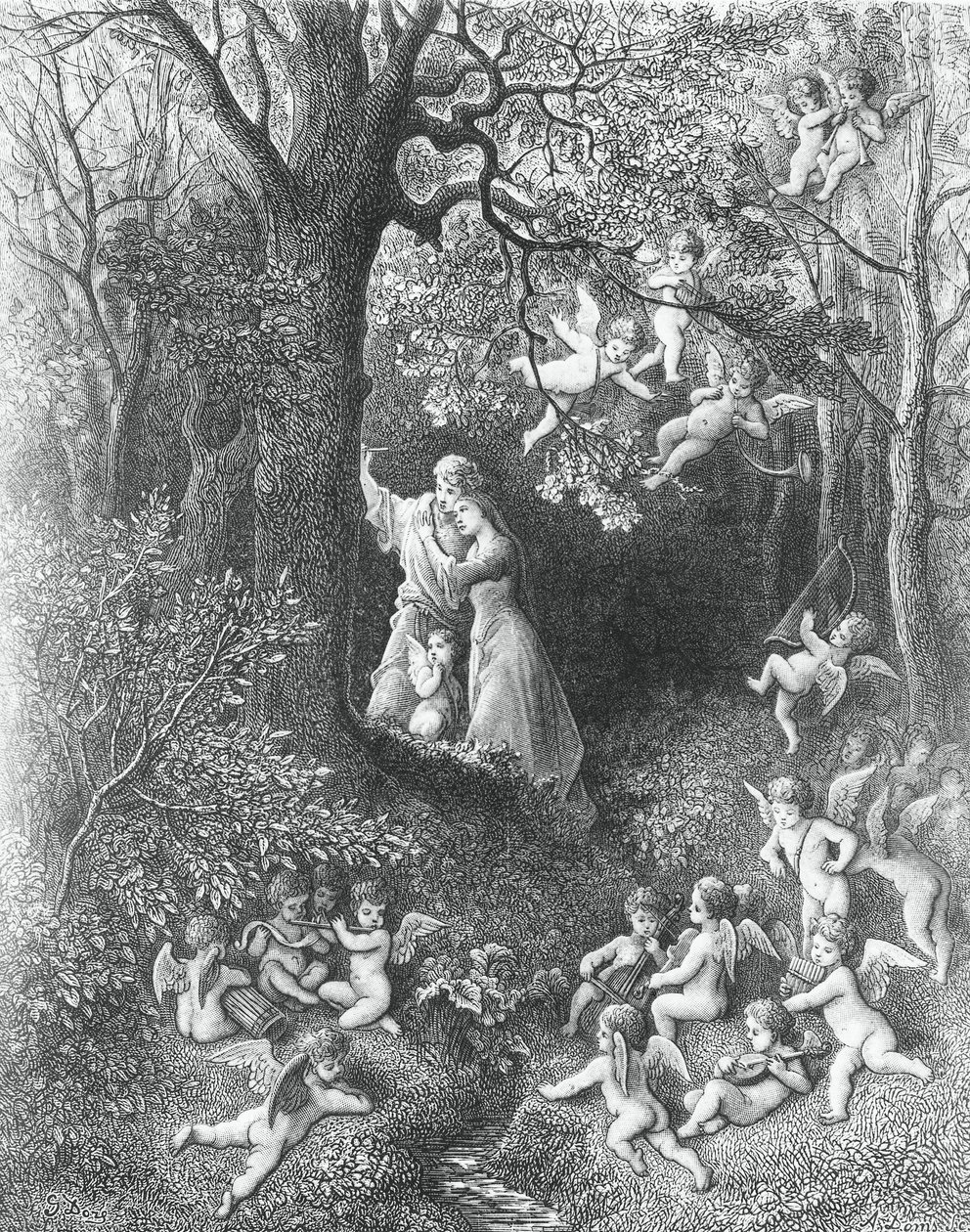 Angelica och Medoro, från The Frenzy of Orlando av Gustave Dore