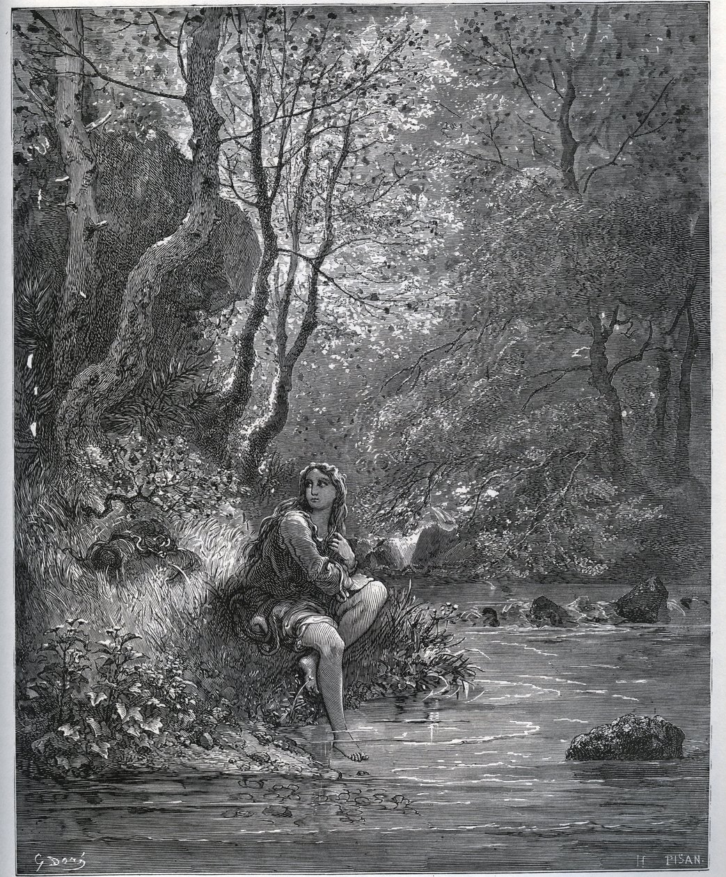 Dorothees utseende i bondekläder - från "" Don Quixote de la Mancha"" av Miguel Cervantes (1547-1616) (Don Quijote) - Träsnitt efter teckning av Gustave Dore av Gustave Dore