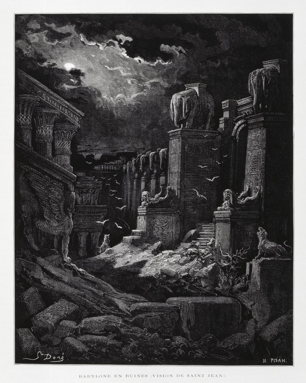 Babylon i ruiner (vision av Johannes Döparen), illustration från Dore-bibeln av Gustave Dore