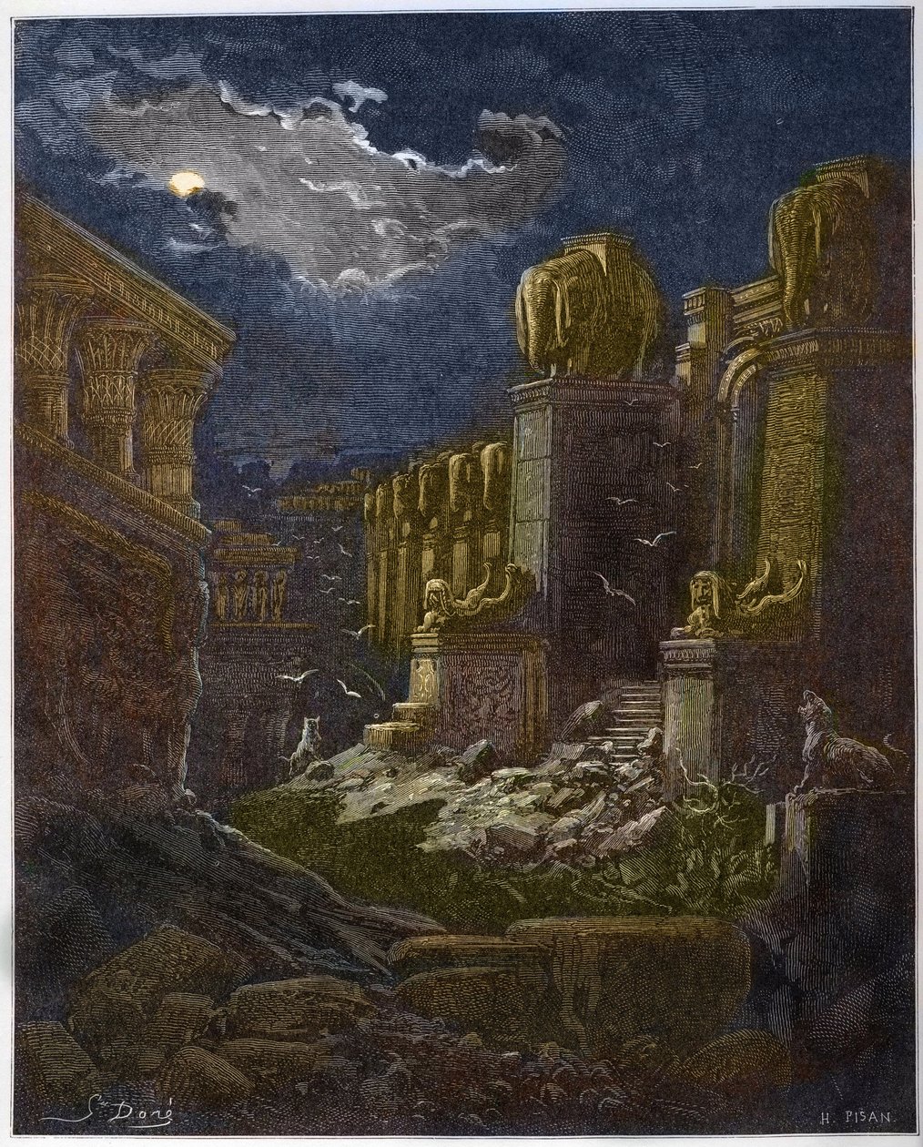 Babylons ruin - Babylons fall - Babylon i ruin (syn av Saint John) - Gravyr i "The Bible illustree" av Gustave Dore (1832-1883) - Gravyr från "" The Dore Bible"" av Gustave Dore
