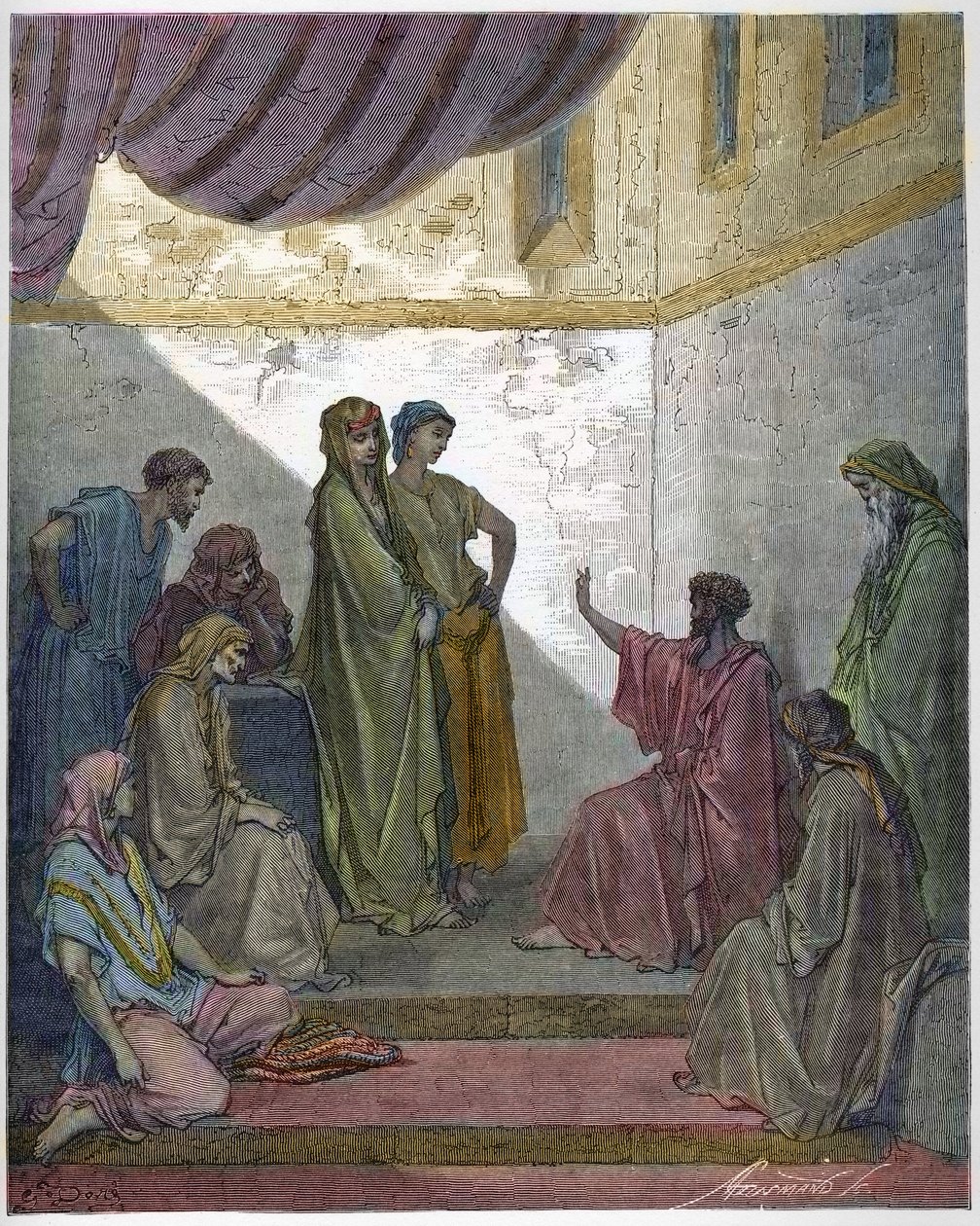 Dop av Cornelius centurion - Cornelius centurion tar emot tron på Jesus Kristus och döps av St. Peter. - Gravyr i "The Bible illustree" av Gustave Dore (1832-1883) - Gravyr från "" The Dore Bible"" av Gustave Dore