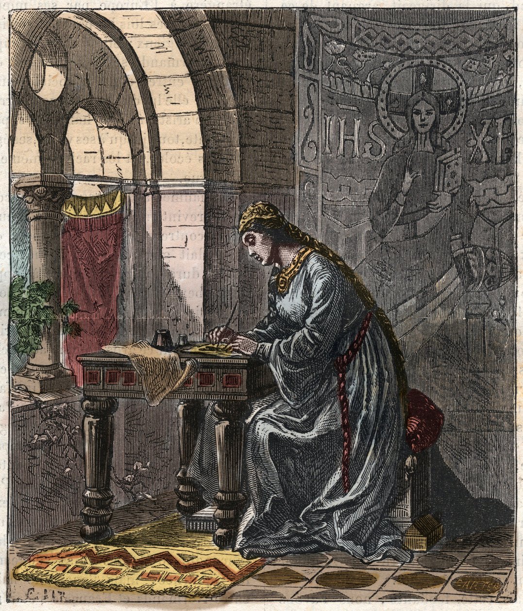 Bertrade av Montfort (1070-1117) Drottning av Frankrike (hustru till Filip I, kung av Frankrike) i Fontevrault - Gravyr av Gustave Dore från 1800-talet i "" National History Illustred of France from the Most Retreated Times to the Today" 1876 - Privata Col av Gustave Dore