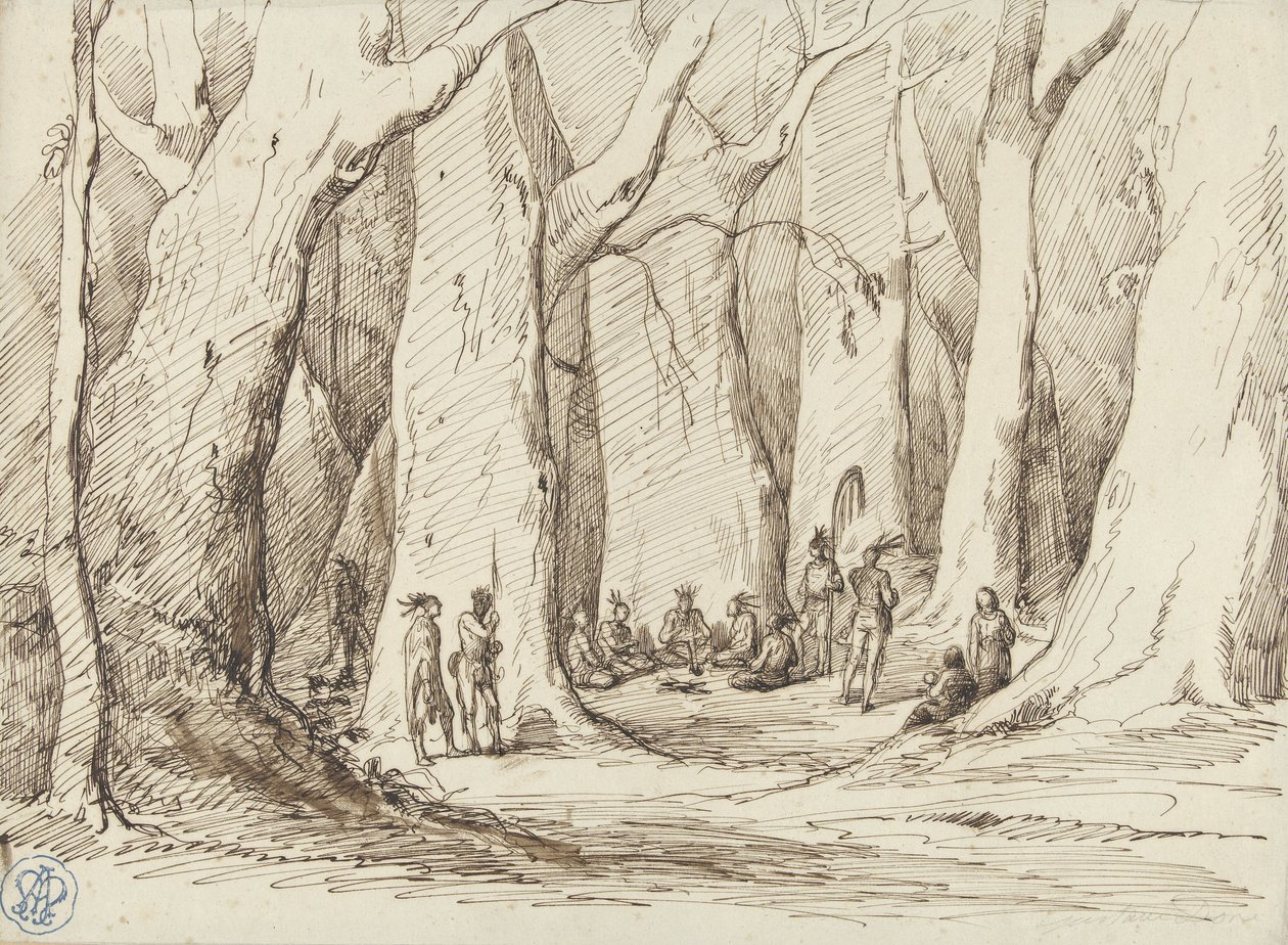 Möte av indianer i en skog av Gustave Dore