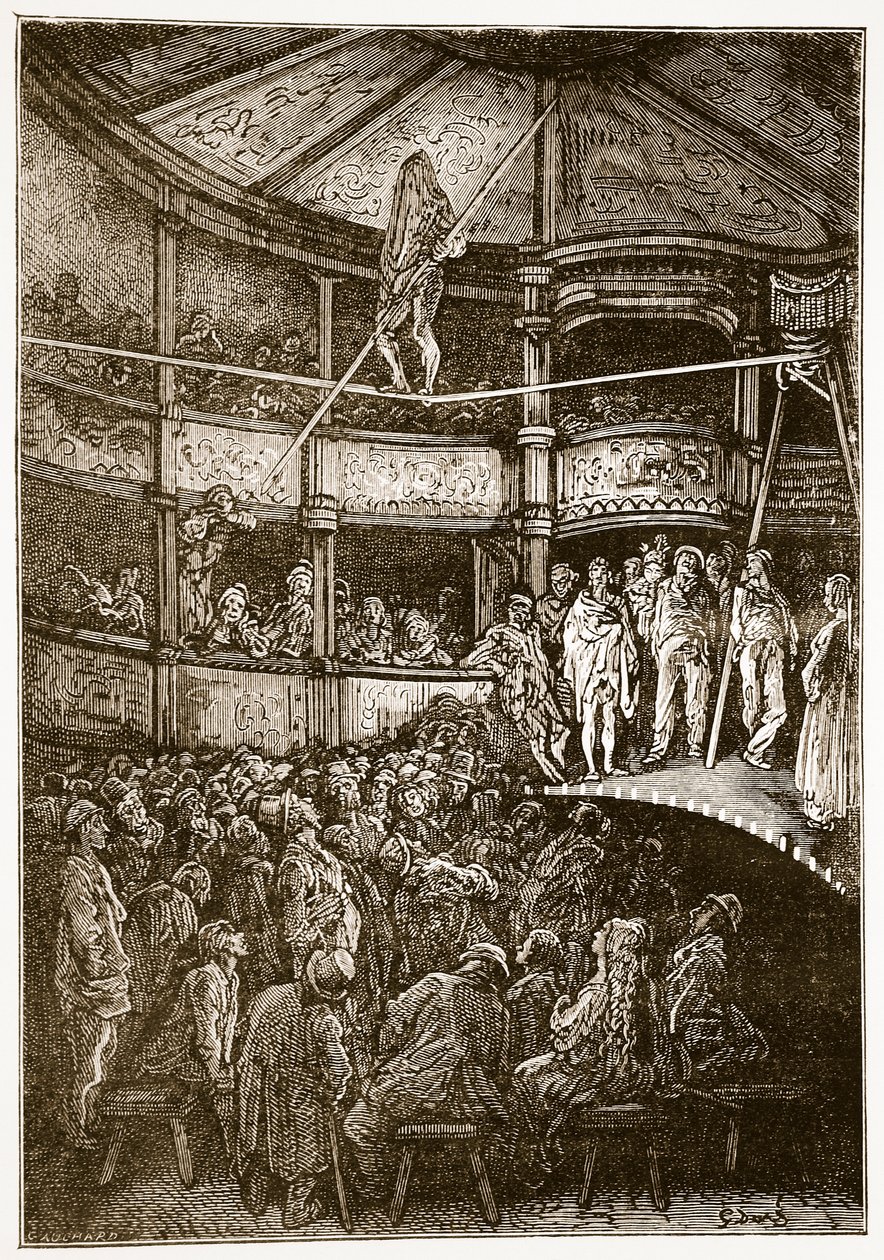Blondin på Shoreditch, från "London, en pilgrimsfärd", skriven av William Blanchard Jerrold (1826-94) och graverad av Gauchard, pub. 1872 av Gustave Dore