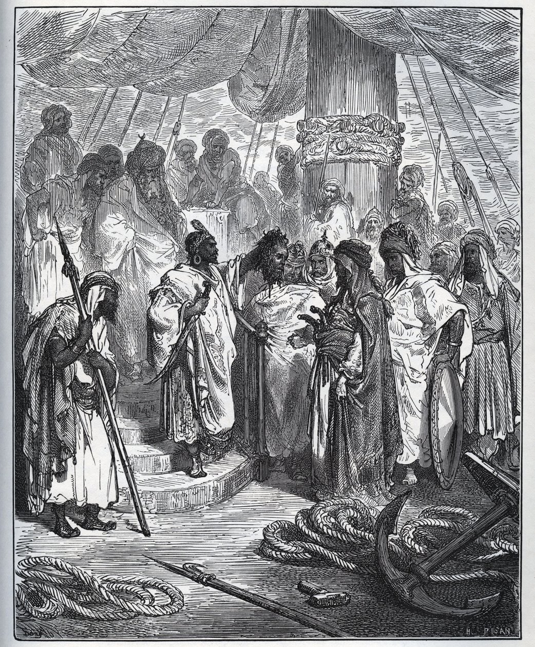 Fången berättelse. Pagano Dorias huvud skuret av araberna - Araberna skar hans huvud och bar det till generalen för den turkiska flottan - från "Don Quixote de la Mancha"" av Miguel Cervantes (1547-1616) (Don Quijote) - Träsnitt efter teckning av Gustave D av Gustave Dore