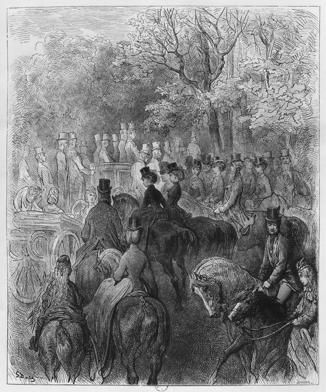 Vagnar och ryttare i Hyde Park, illustration från 