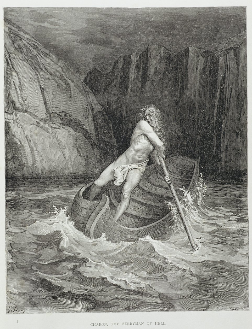 Charon, the Ferryman of Hell, från The Divine Comedy (Inferno) av Dante Alighieri (1265-1321) graverad av Stephane Pannemaker (1847-1930) c.1868 av Gustave Dore