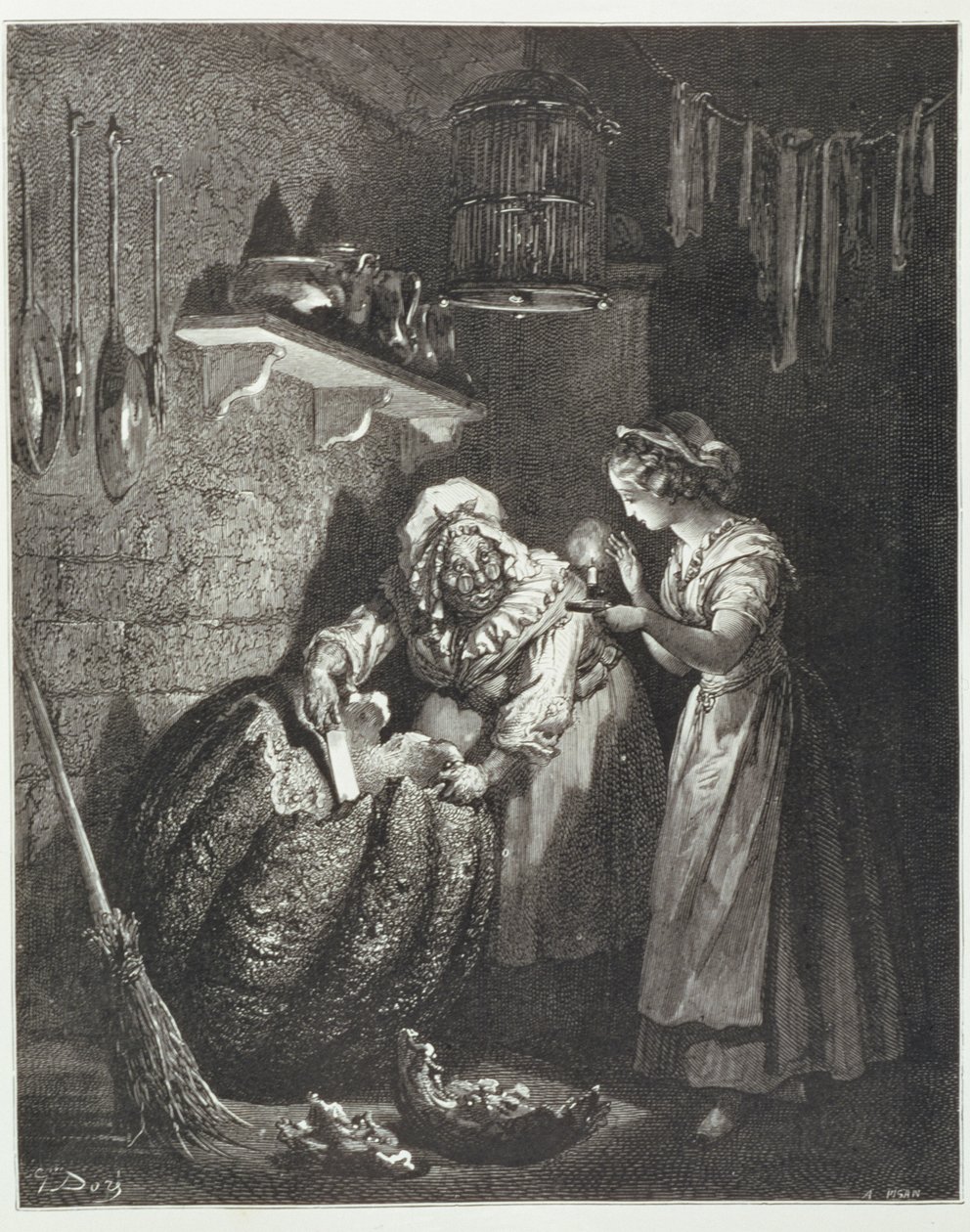 Askungens gudmor och pumpan, graverad av Heliodore Joseph Pisan (1822-90) c.1868 av Gustave Dore