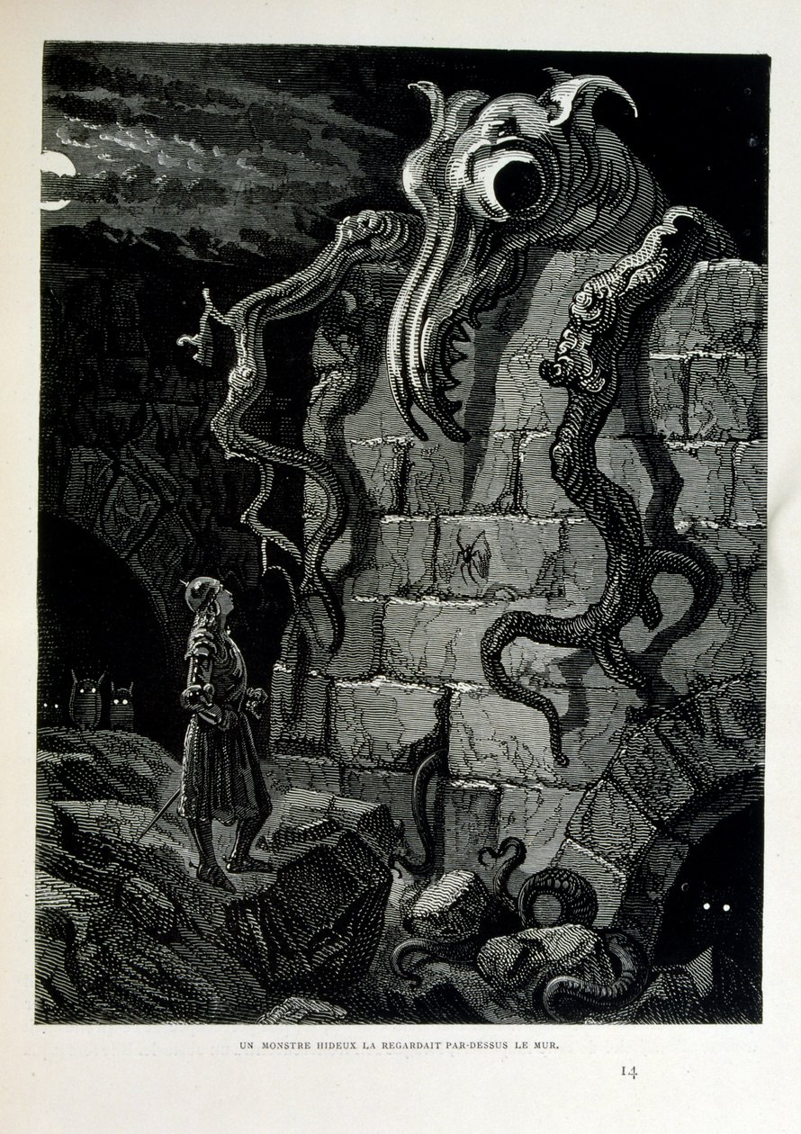 Croque-Mitaine; 1863 illustration, av Gustave Dore (1832 – 1883); Fransk konstnär, grafiker, illustratör. Croque-Mitaine (The bogeyman) en elak karaktär som presenteras för barn för att skrämma dem och på så sätt göra dem klokare. av Gustave Dore