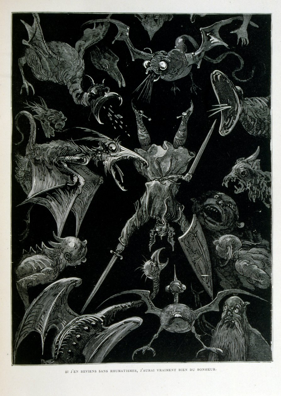 Croque-Mitaine; 1863 illustration, av Gustave Dore (1832 – 1883); Fransk konstnär, grafiker, illustratör. Croque-Mitaine (The bogeyman) en elak karaktär som presenteras för barn för att skrämma dem och på så sätt göra dem klokare. av Gustave Dore