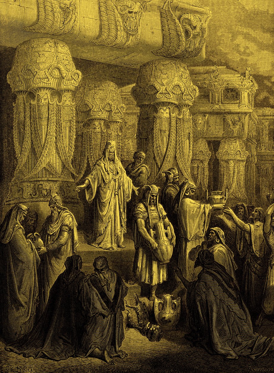 Cyrus återställer kärlen till templet. - Bibeln av Gustave Dore
