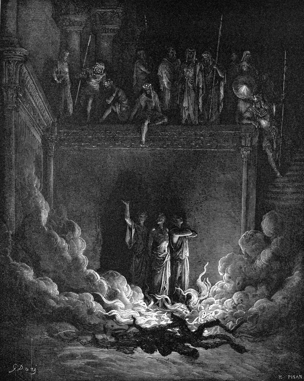 Daniels följeslagare i den brinnande ugnen av Gustave Dore