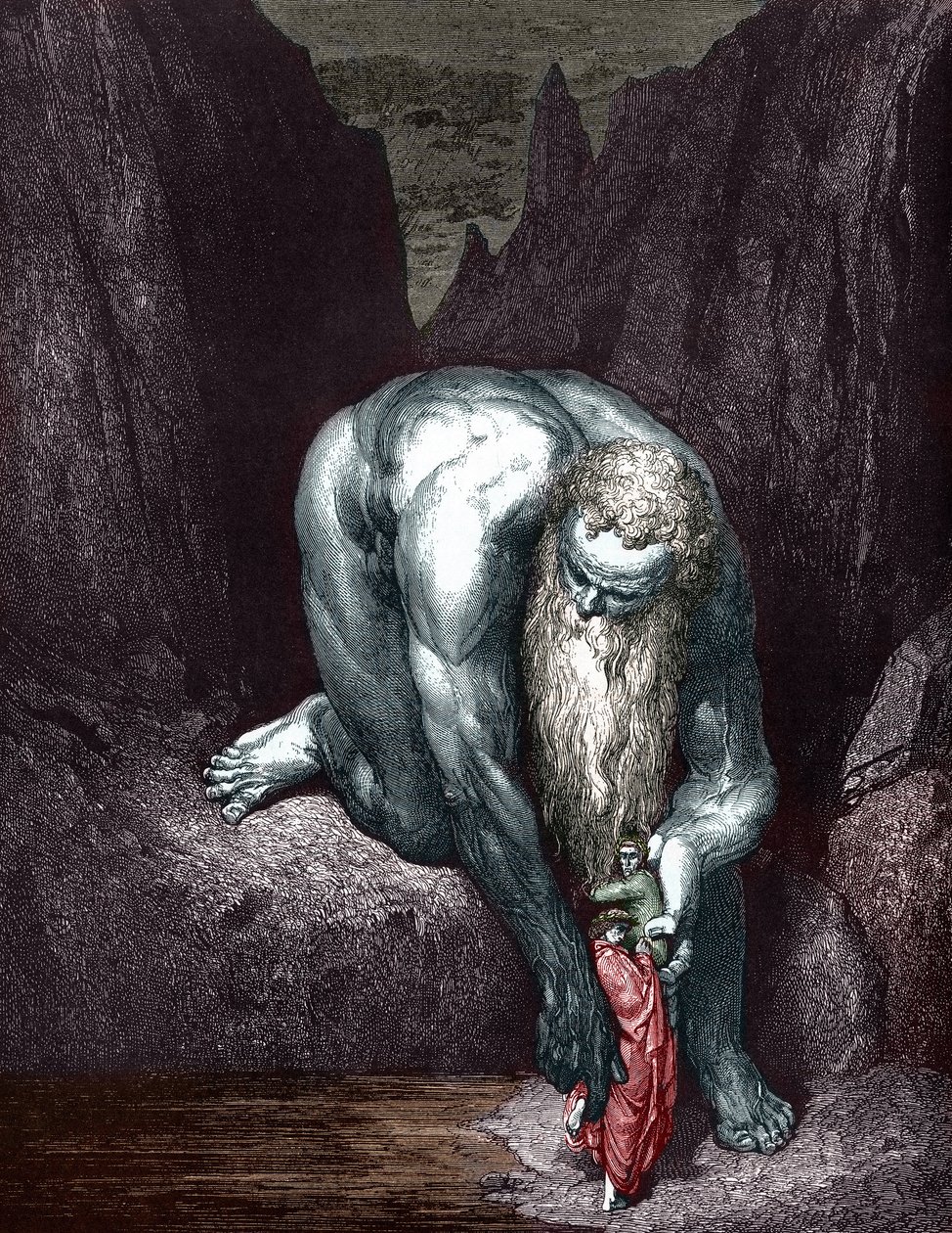 Dante och Virgil möter jätten Anthee, illustrerad av Gustave Dore av Gustave Dore