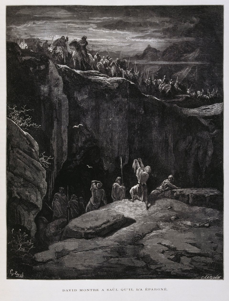David erbjuder sitt svärd i lojalitet mot Saul, kung av Israel, Illustration från Dore-bibeln av Gustave Dore