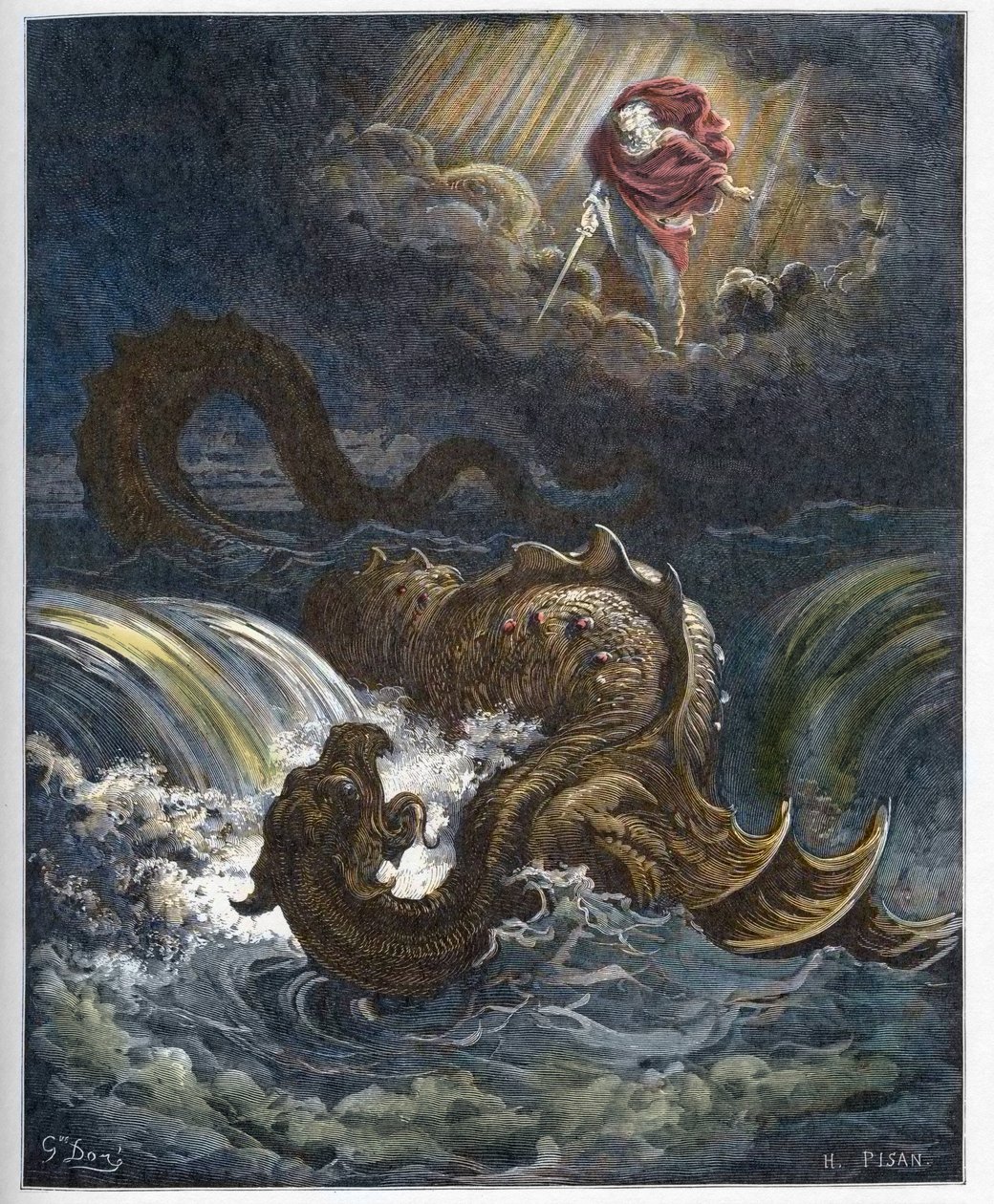 Förstörelse av Leviathan - Förstörelsen av Leviatan, Gamla testamentets marina monster - gravering i "" The Bible illustree"" av Gustave Dore (1832-1883) - Gravyr från "" The Dore Bible"" av Gustave Dore