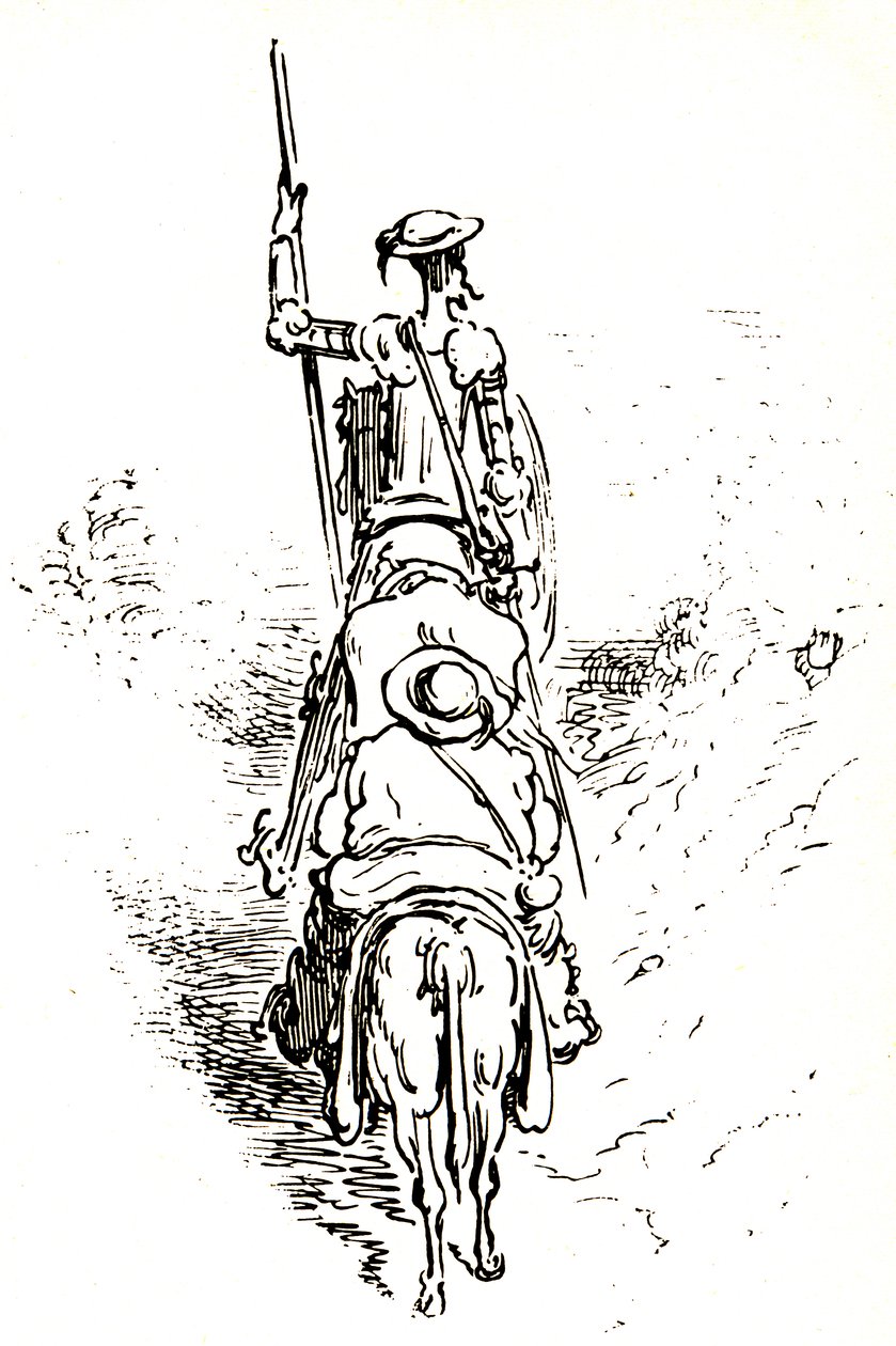 Don Quijote på sin häst, följd av Sancho på sin åsna av Gustave Dore