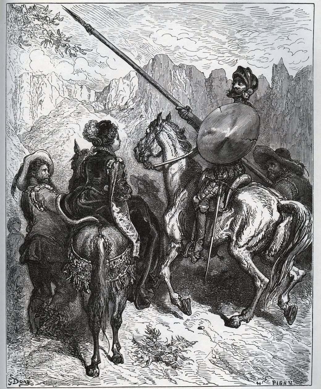 Don Quijote accepterar uppdraget som Dorothe-Princess of Micomicon föreslagit - från "Don Quixote de la Mancha" av Miguel Cervantes av Gustave Dore