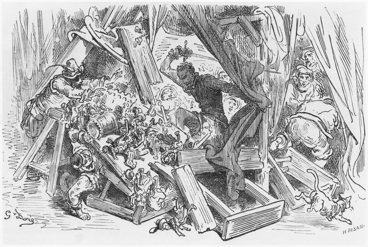 Don Quijote slåss mot dockorna, illustration från 
