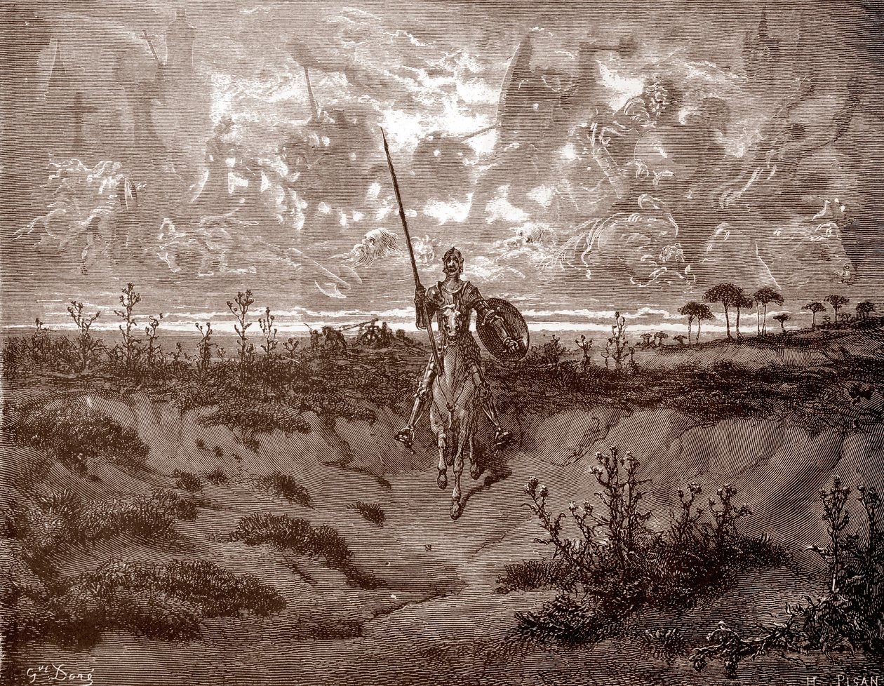 Don Quijote ger sig ut på sina äventyr Gravyr av Gustave Dore (1832-1883) för "L