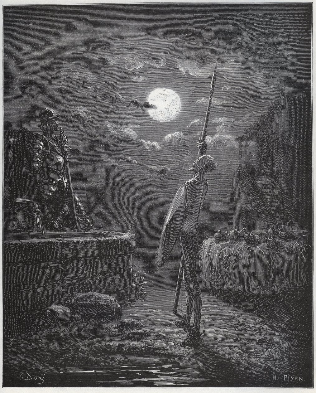 Don Quijote vakar över sina armar - från "Don Quixote de la Mancha" av Miguel Cervantes av Gustave Dore