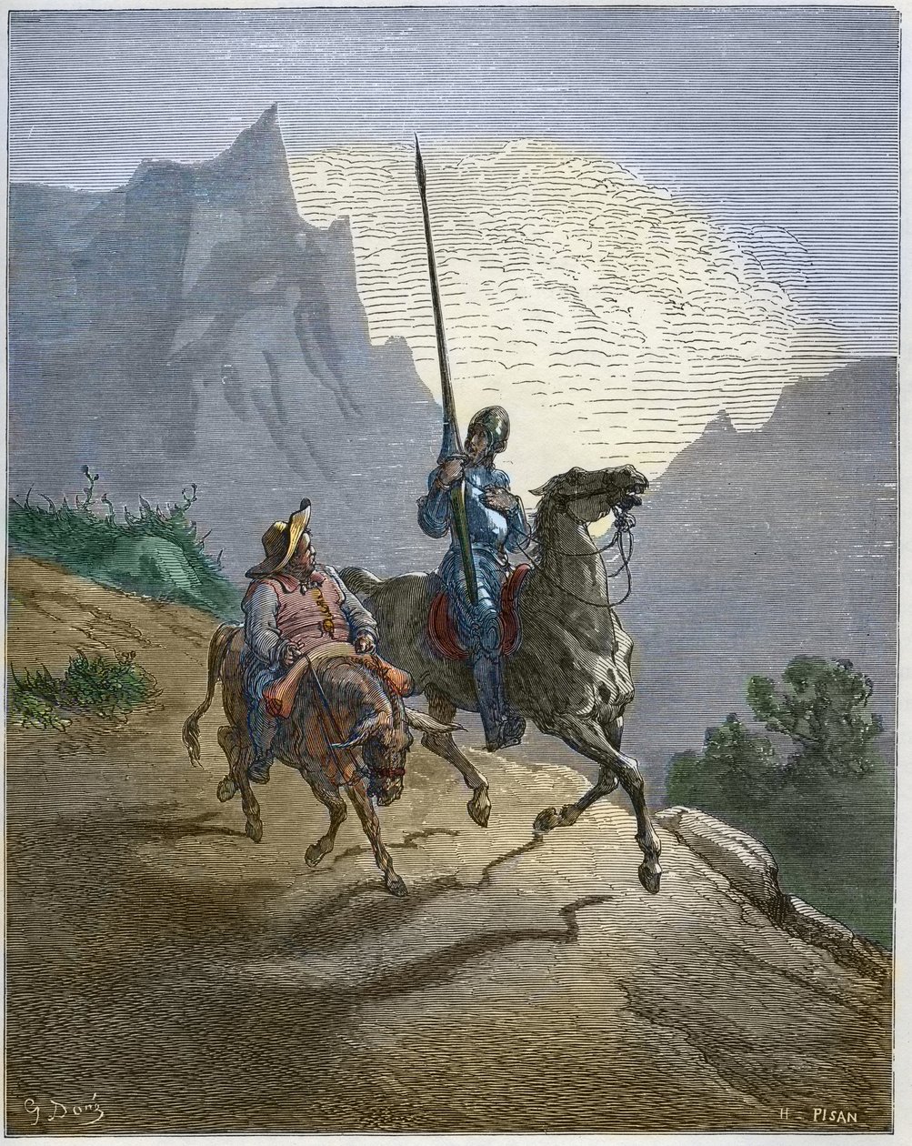 Don Quixote med Sancho Panza - Don Quixote de la Mancha "av Miguel Cervantes av Gustave Dore