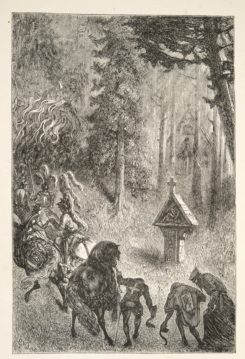 Escorting Guenever från Cameliard, från Stories of the Days of King Arthur av Charles Henry Hanson, pub.1898 av Gustave Dore