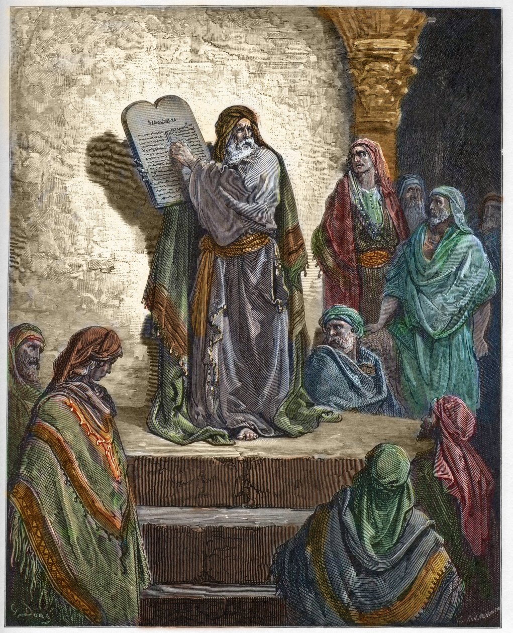 Ezra den skriftlärde läser lagen för folket - - gravyr i "The Bible illustree" av Gustave Dore (1832-1883) - Gravyr från "" The Dore Bible"" av Gustave Dore