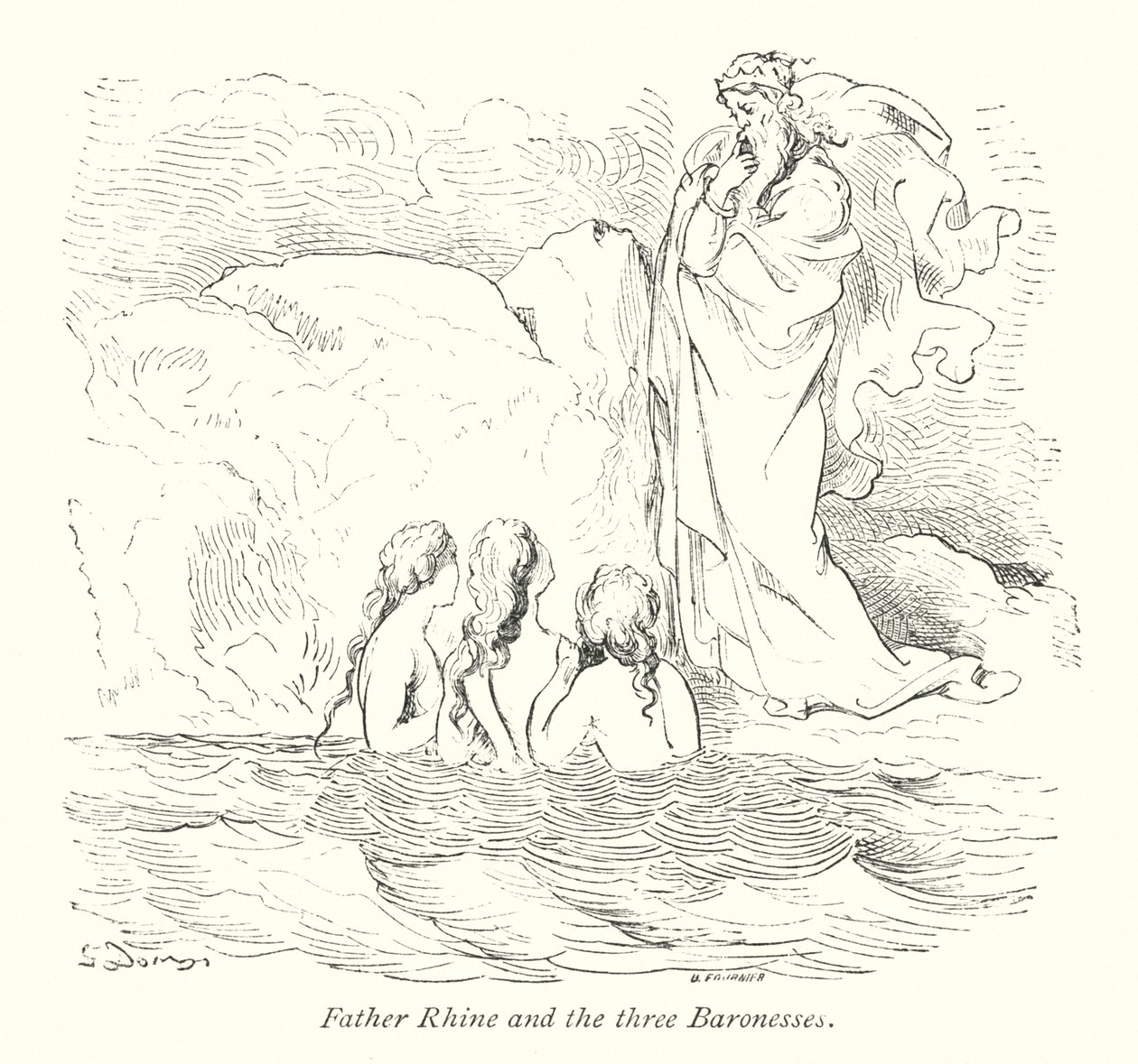 Fader Rhen och de tre baronessorna (gravyr) av Gustave Dore