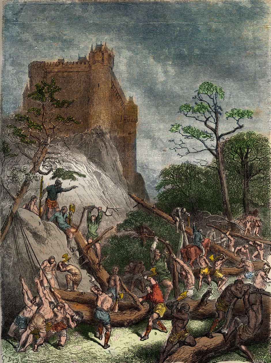 Feodalit under medeltiden: livegna som arbetar för Herren - Gravyr av Gustave Dore från 1800-talet i "" National History illustrerad av Frankrike från de äldsta tiderna till våra dagar"" 1876 - Privat samling av Gustave Dore