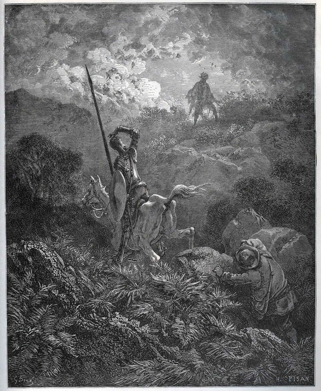Första uppenbarelsen av Deguenille-de-la-Malaise-gruvan - från "" Don Quixote de la Mancha"" av Miguel Cervantes (1547-1616) (Don Quijote) - Träsnitt efter teckning av Gustave Dore av Gustave Dore